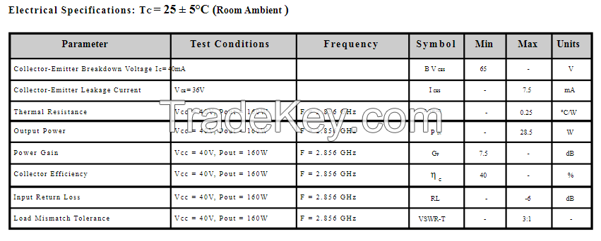 PH2856-160 NPN Silicon Microwave Radar Pulsed Power RF Transistor 160W 2.856 GHz 12  s Pulse M/A -COM
