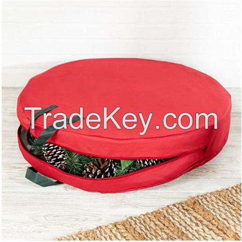 30-Inch Holiday Wreath Storage with Handles, Red Christmas Storage Bags