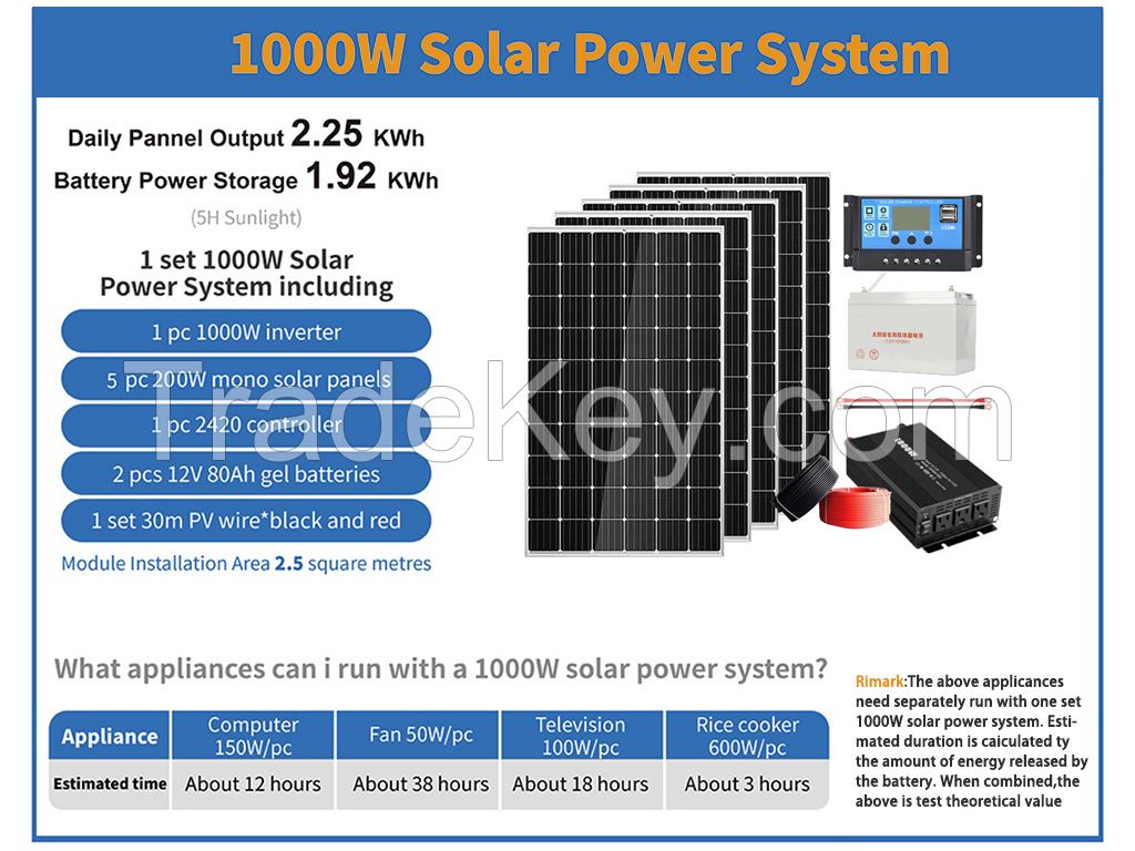 1000W household solar power system