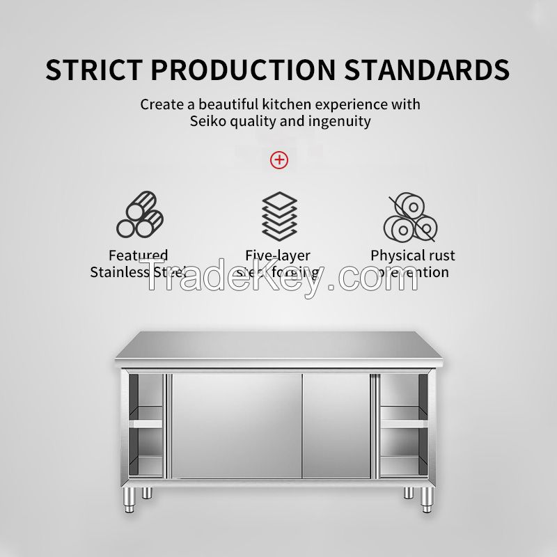 Commercial stainless steel kitchen operating table, single and double sliding door, thickening, storage, please consult customer service before ordering Type8