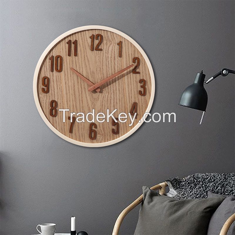 Light Brown Wall Clock Simple Wooden Clock Stand in Northern Europe
