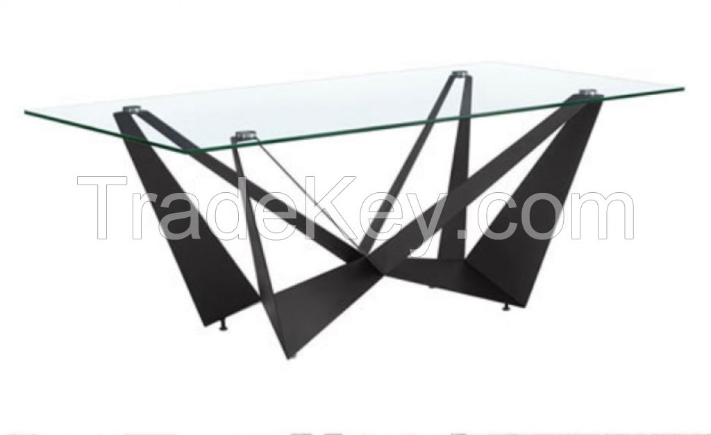 glass top metal feet dining table fabric chair