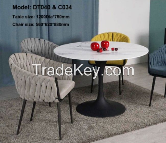 ceramics top metal feet dining table fabric chair