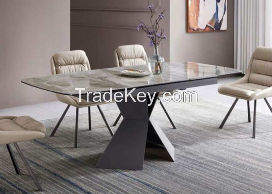 ceramics top flexible extensible dining table fabric chair