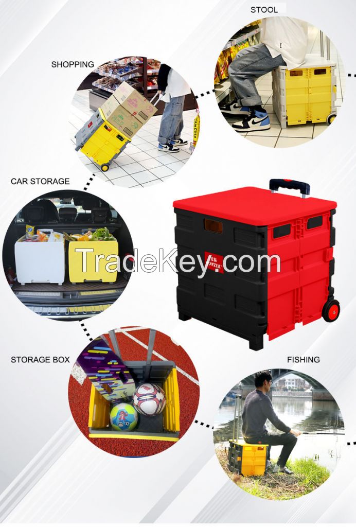 manufacturer pack & roll folding shopping cart Collapsible plastic trolley for personal usage