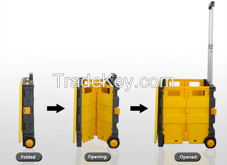 manufacturer pack & roll folding shopping cart Collapsible plastic trolley for personal usage