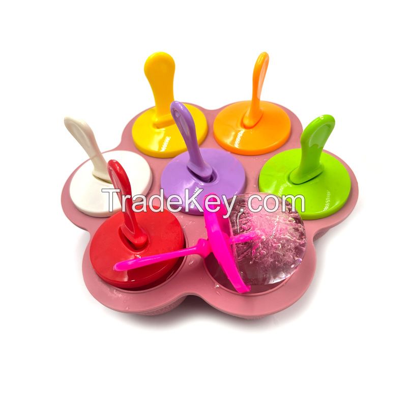 Food Grade Silicone Ice Cube Tray With 7 Cavities Round with Lid