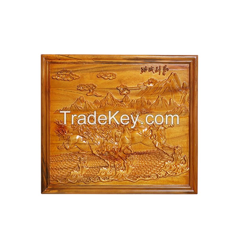 Wood carving hanging plaque Ma Zhicheng camphor wood hanging screen solid wood wall hanging rectangular plaque home wall hanging