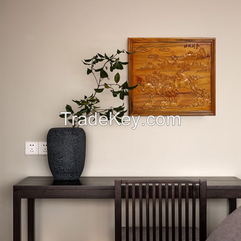 Wood carving hanging plaque Ma Zhicheng camphor wood hanging screen solid wood wall hanging rectangular plaque home wall hanging