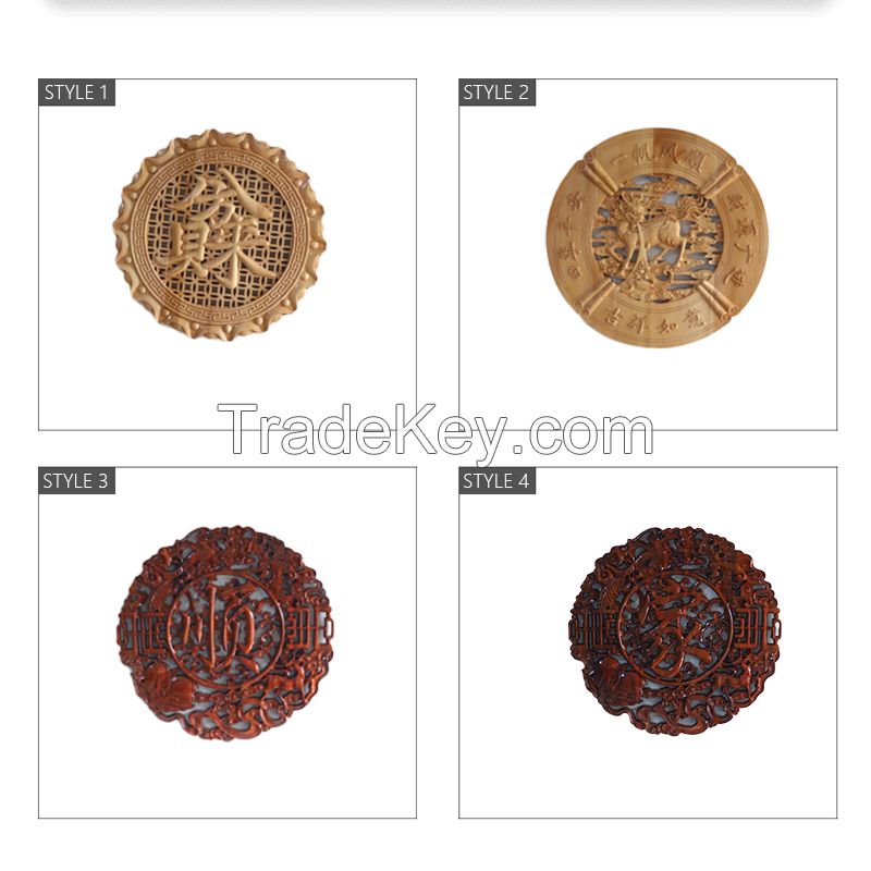 Customizable new Chinese-style camphor wood hand-carved wall hanging screen Chinese-style decorative painting porch living room background round 500*500mm