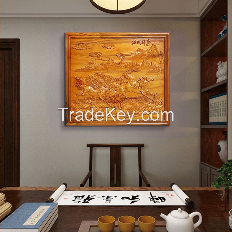 Wood carving hanging plaque Ma Zhicheng camphor wood hanging screen solid wood wall hanging rectangular plaque home wall hanging