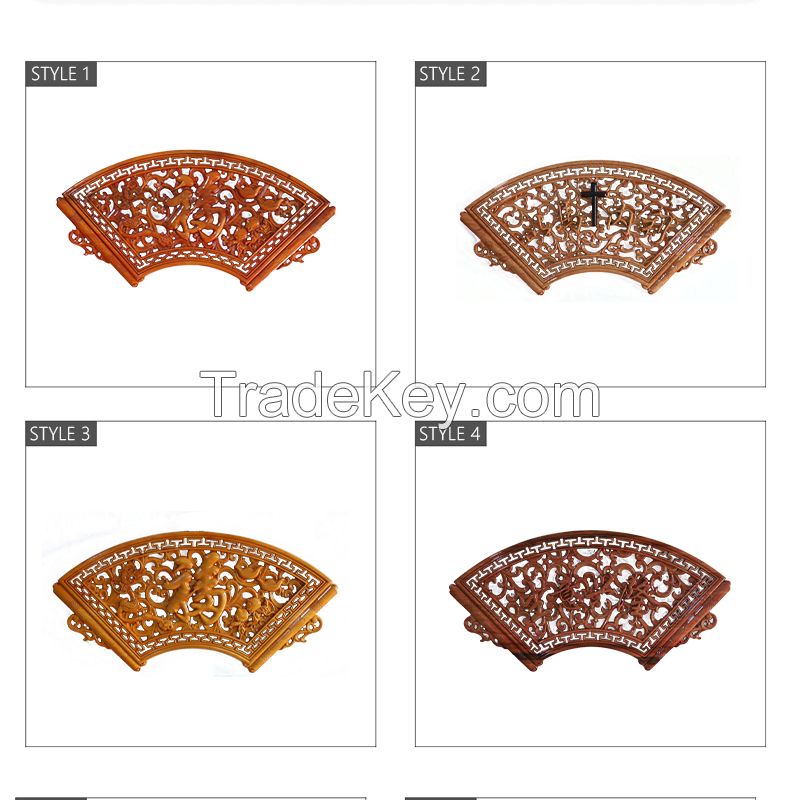 Customizable new Chinese wood carving pendant fan-shaped wall decoration wood carving painting camphor wood carving crafts background wall hanging wall