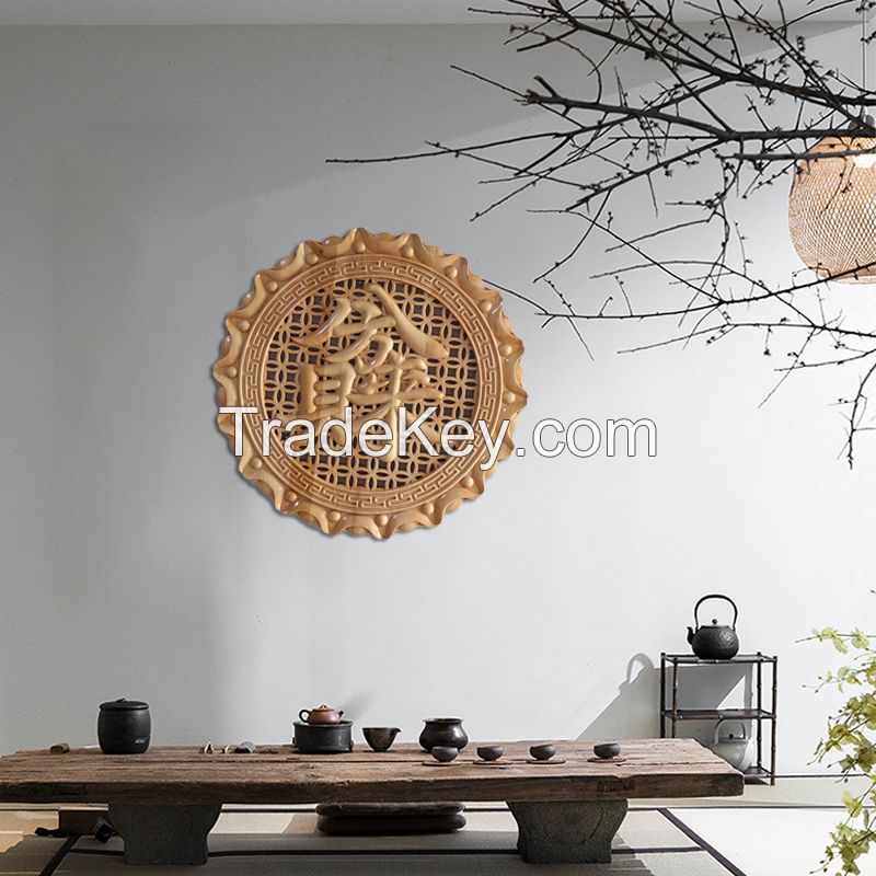 Customizable new Chinese-style camphor wood hand-carved wall hanging screen Chinese-style decorative painting porch living room background round 500*500mm