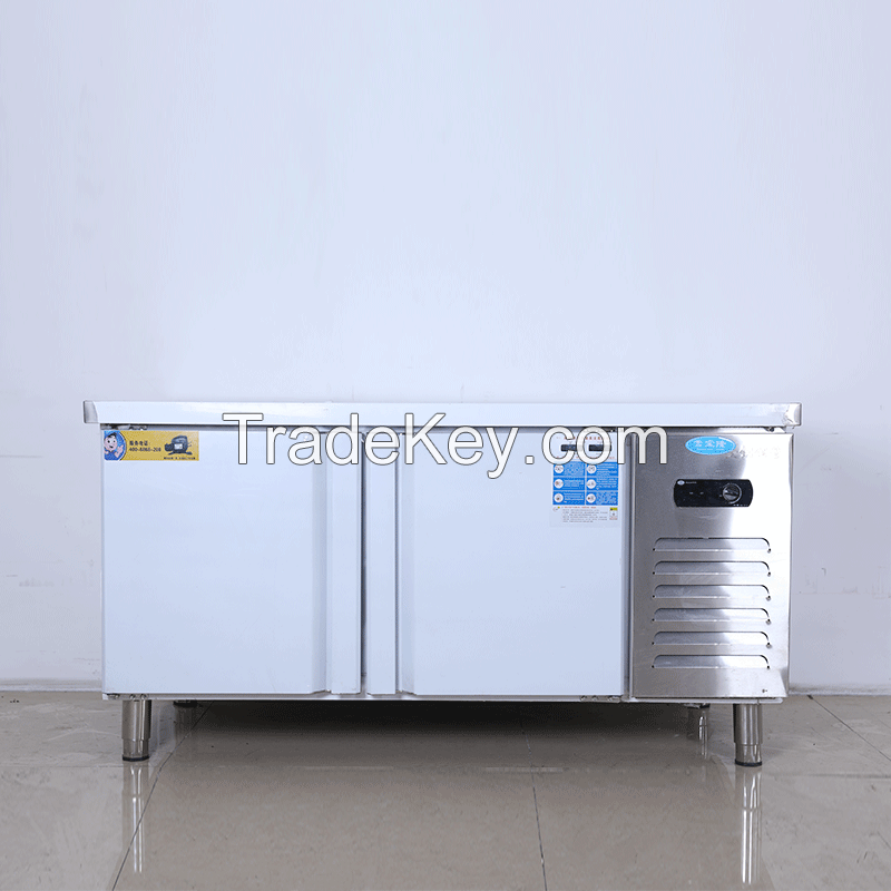 Refrigerated worktable double temperature worktable stainless steel fresh-keeping operation table freezer commercial horizontal freezer kitchen fresh-keeping cabinet double temperature