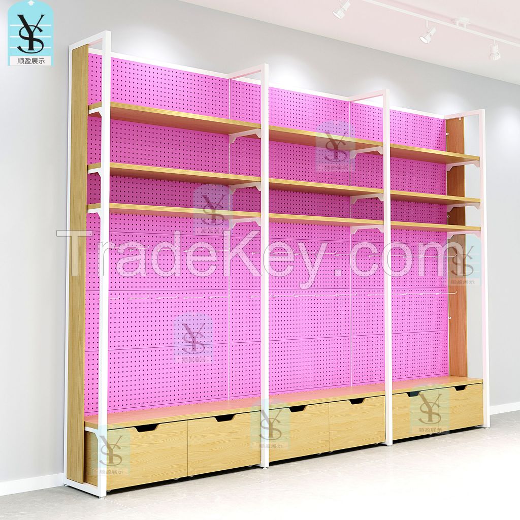 Heavy duty supermarket shelves 30-50KGS/layer adjusted steel wood mini market shelves