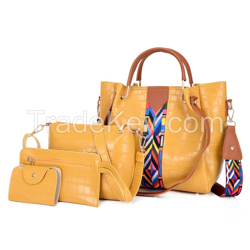 Fashion Stone Pattern Handbag, High-Grade Leather, Color Ribbon Decora