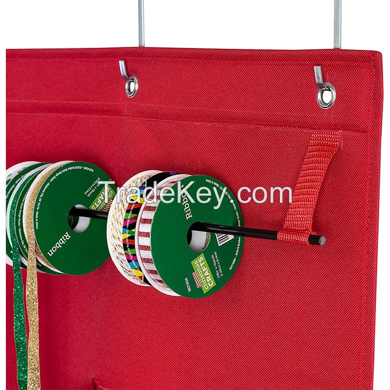Christmas Storage Organizer Hanging Pouch - Visible Pockets - Behind Door Holiday Wrapping Paper Organizer Hanger 18.5x2.5 - Great for Gift Wrapping, Bags, Ribbons, Bows, Cards, Packing Supplies , ect