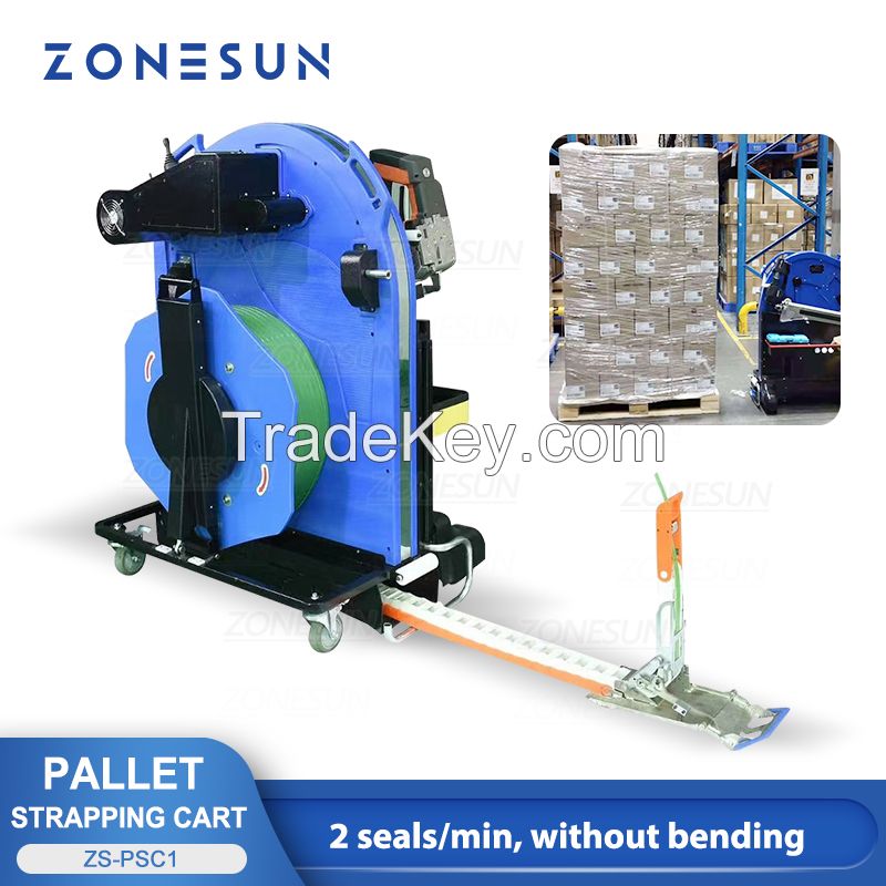 ZONESUN Pallet Strapping Cart No Bending PP/PET Strip Belt Lithium Rec