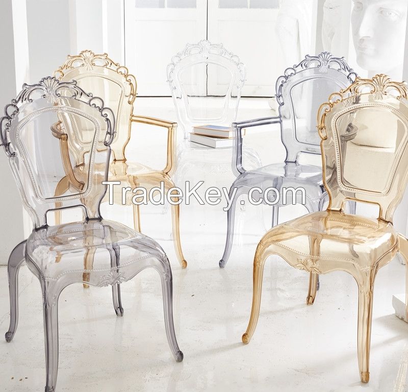 Wholesale PC high-end dining chair Crystal Princess chair with armrest stackable plastic chair