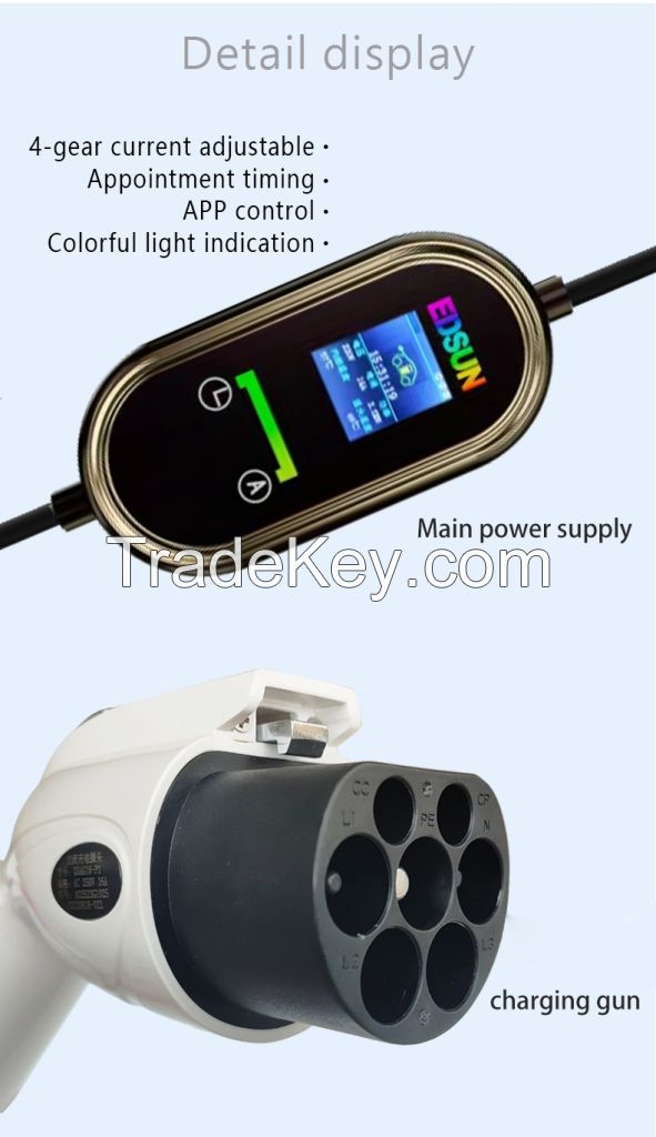 Portable 7kw 32A 20m level 2 screen display Appointment timing ev car charger with app control