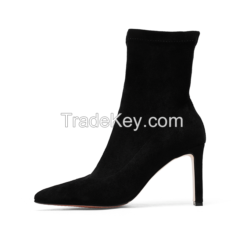 Sexy High Heels Thin Elastic Boots 2023 Autumn Winter Ins Tide Thick HEELS SHORT BOOTS Children's Socks Boots Net Red