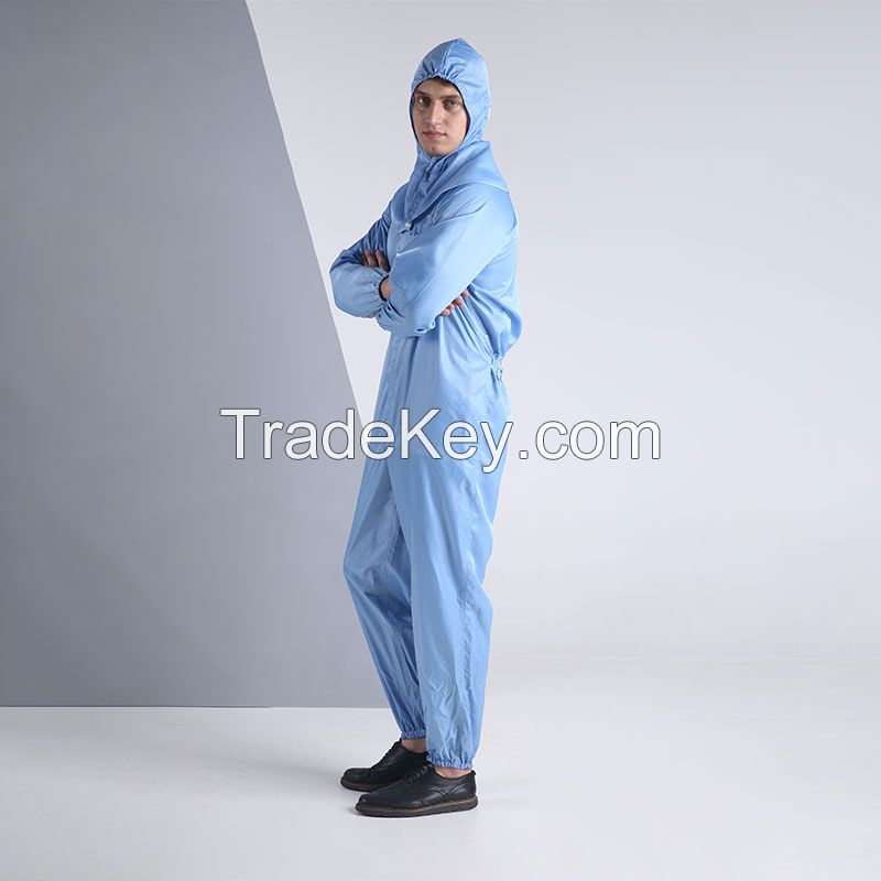 Anti static one piece clothing is one piece style, and the cuffs and cuffs are covered with a hood with elastic tightening band