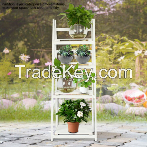 D'Topgrace 4 Tier White Folding Plant Pot Shelf Stand Display Ladder