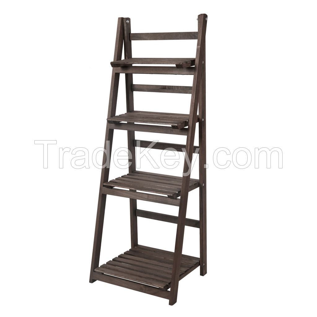 D'Topgrace 4 Tier Brown Folding Plant Pot Shelf Stand Display Ladder