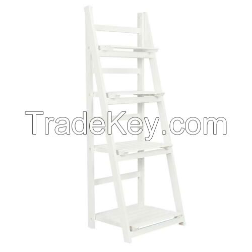D'Topgrace 4 Tier White Folding Plant Pot Shelf Stand Display Ladder