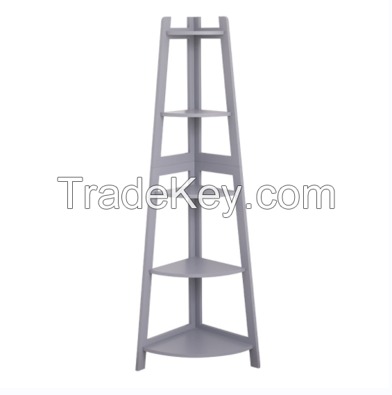 D'Topgrace 5-Tiered Grey Color Corner Bookshelf, Corner Ladder Shelf
