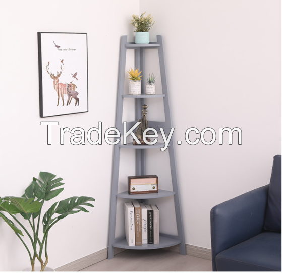 D'Topgrace 5-Tiered Grey Color Corner Bookshelf, Corner Ladder Shelf