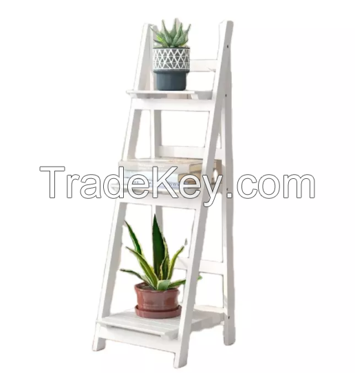 D'Topgrace 3 Tier White Color Folding Plant Pot Shelf Stand Display Ladder