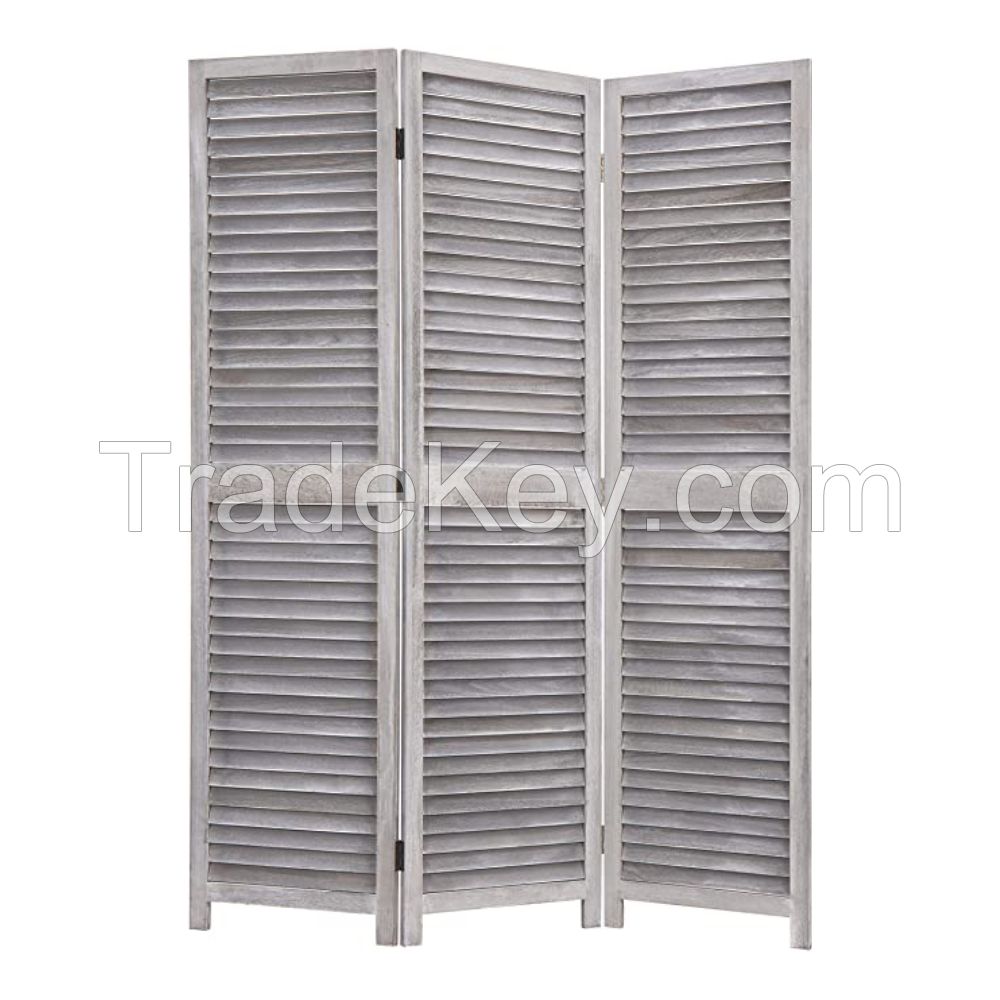 D'Topgrace 3 Panel Grey Color Wooden Room Divider