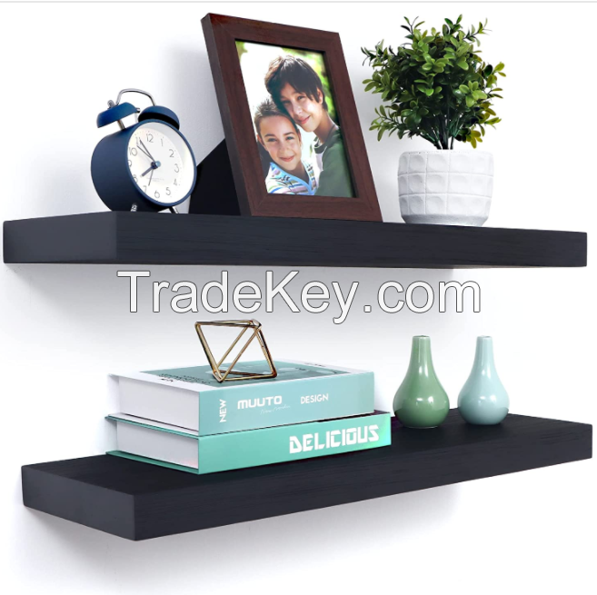 D'Topgrace Set of 2 Black Color Wall Mounted Wooden Floating Shelves