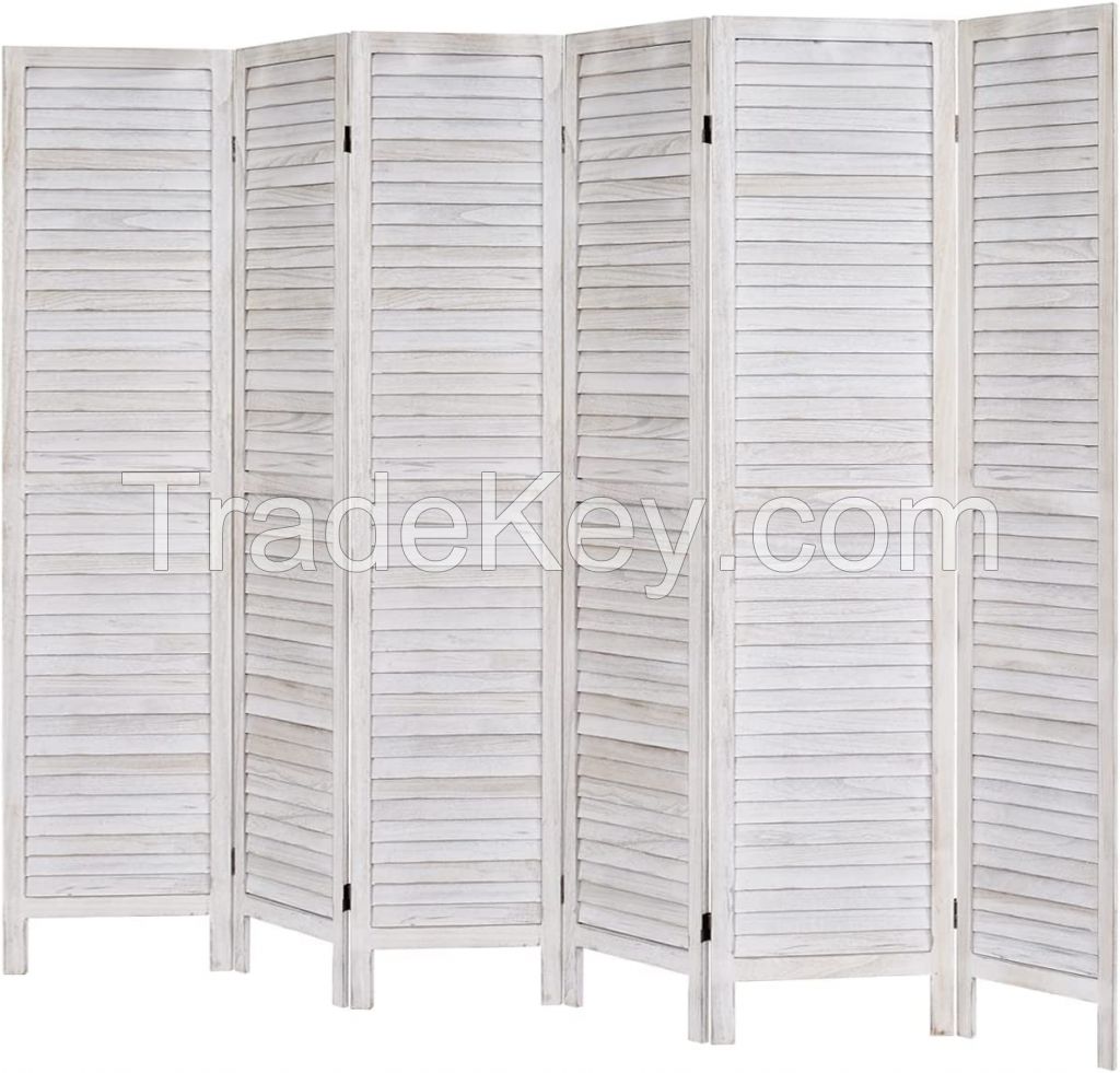 D'topgrace 6 Panel Wash White Color Wooden Room Divider