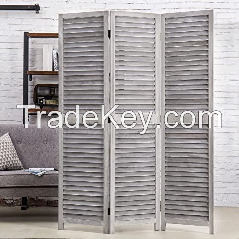 D'topgrace 3 Panel Grey Color Wooden Room Divider