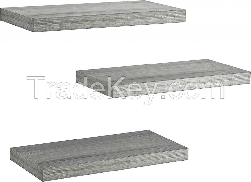 D'Topgrace Set of 3 Grey Color Floating Shelves, Decor Shelf with Invisible Brackets