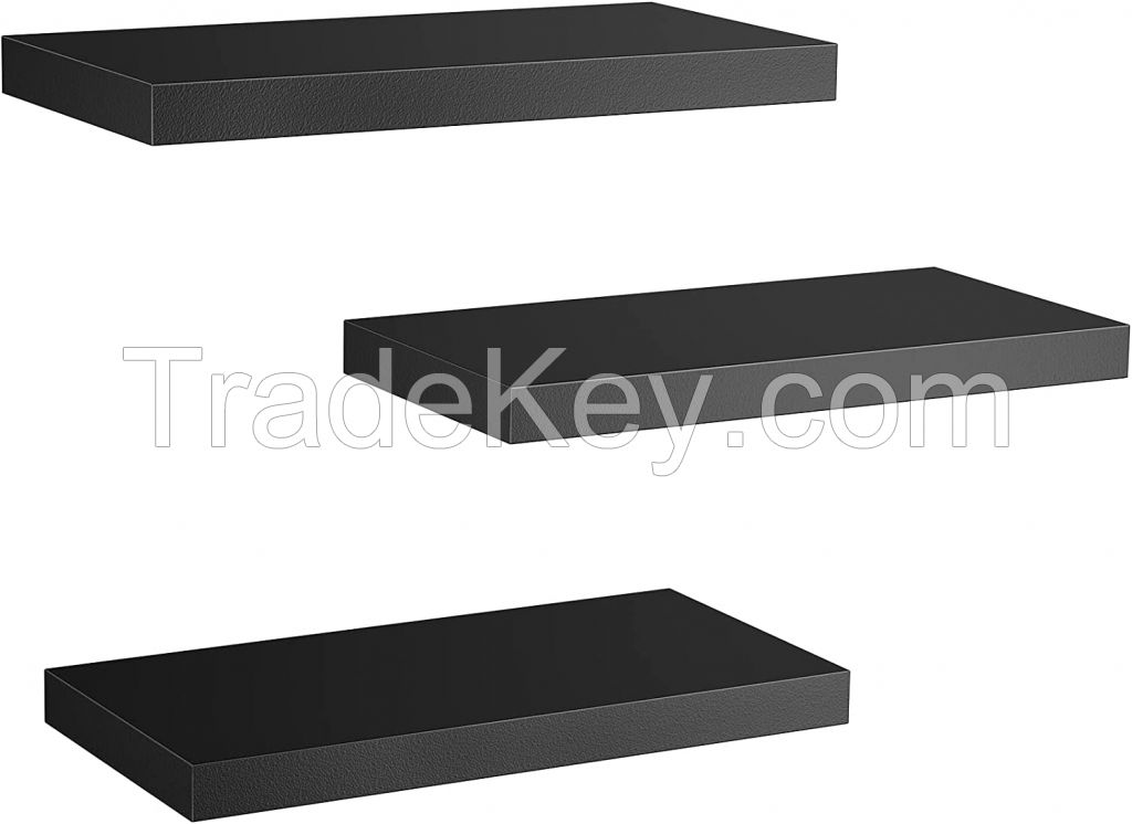D'Topgrace Set of 3 Black Color Floating Shelves, Decor Shelf with Invisible Brackets