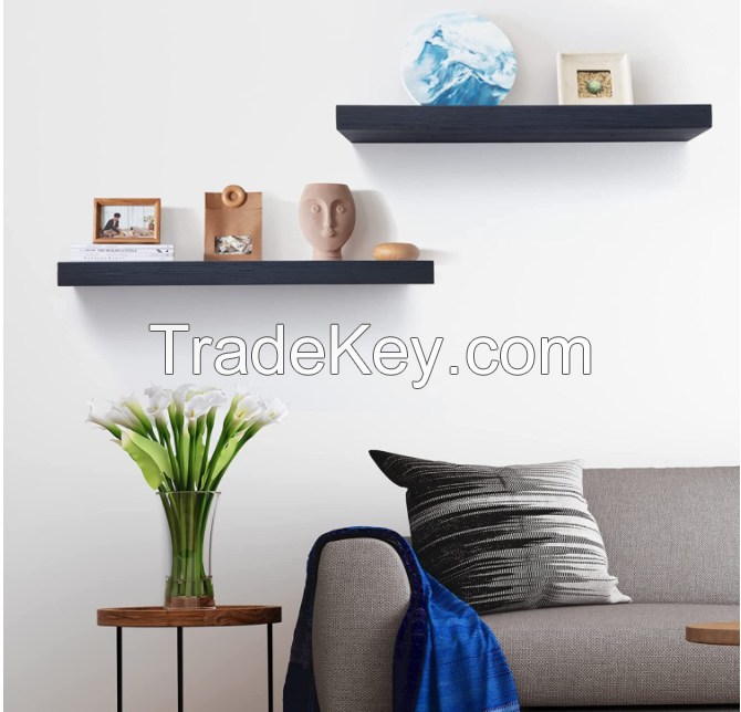 D'Topgrace Set of 2 Black Color Wall Mounted Wooden Floating Shelves 