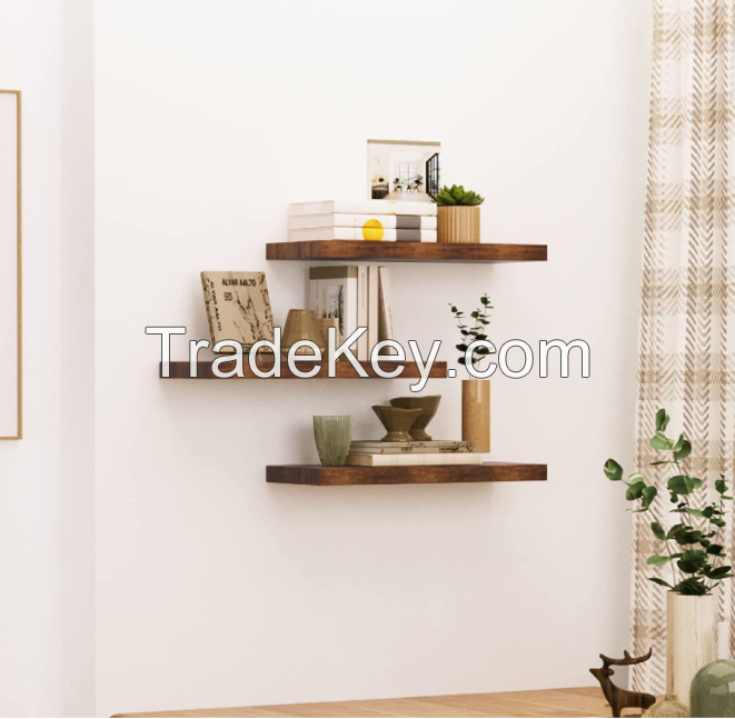D'Topgrace Set of 2 Brown Color Wall Mounted Wooden Floating Shelves 