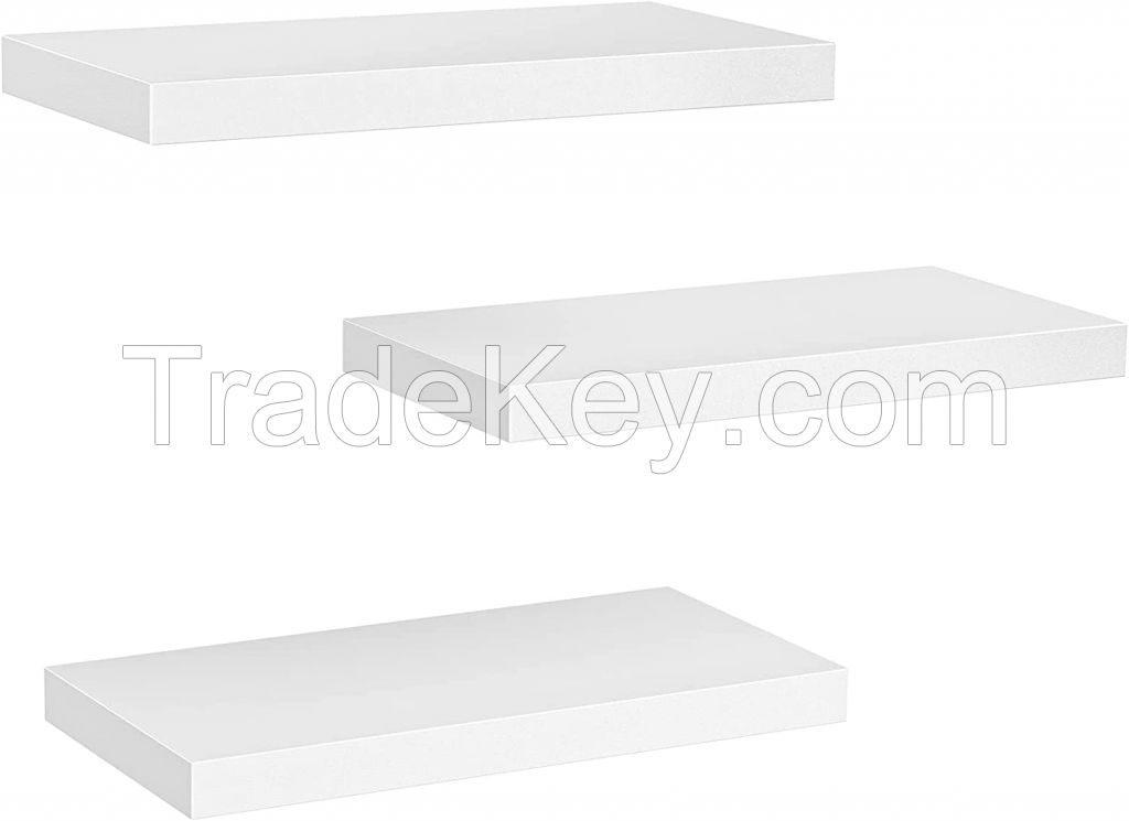 D'Topgrace Set of 3 White Color Floating Shelves, Decor Shelf with Invisible Brackets