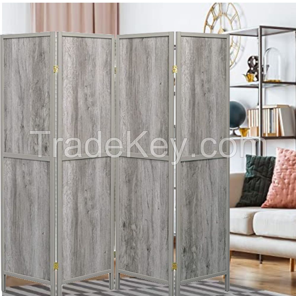 D'topgrace 4 Panel Grey Color Wooden Room Divider