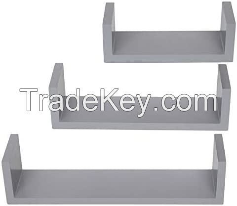 D'Topgrace  Grey Color Wood Floating Shelves for Bedroom Bathroom or Livingroom Wall Mounted Shelf