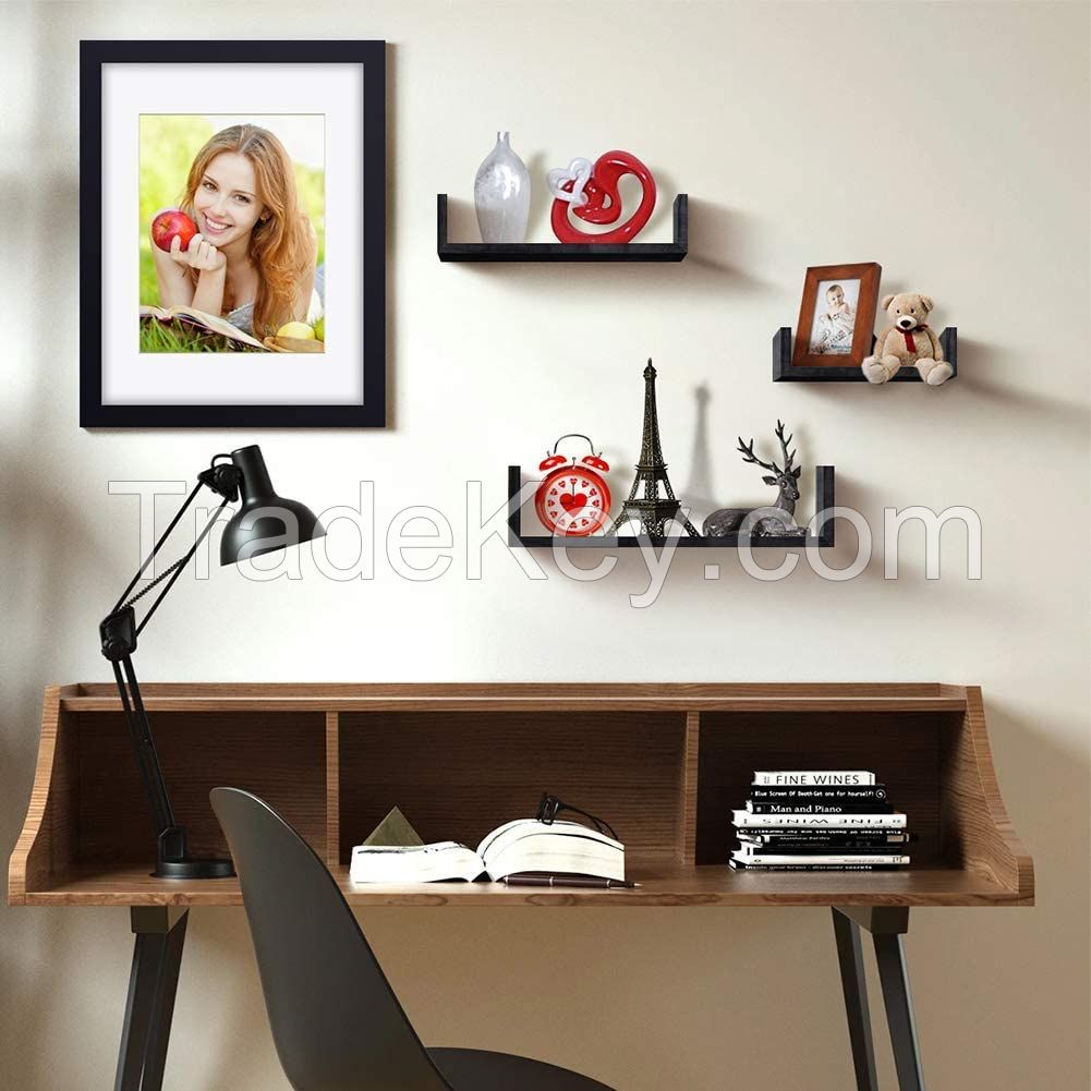 D'Topgrace Black Color Wood Floating Shelves for Bedroom Bathroom or Livingroom Wall Mounted Shelf