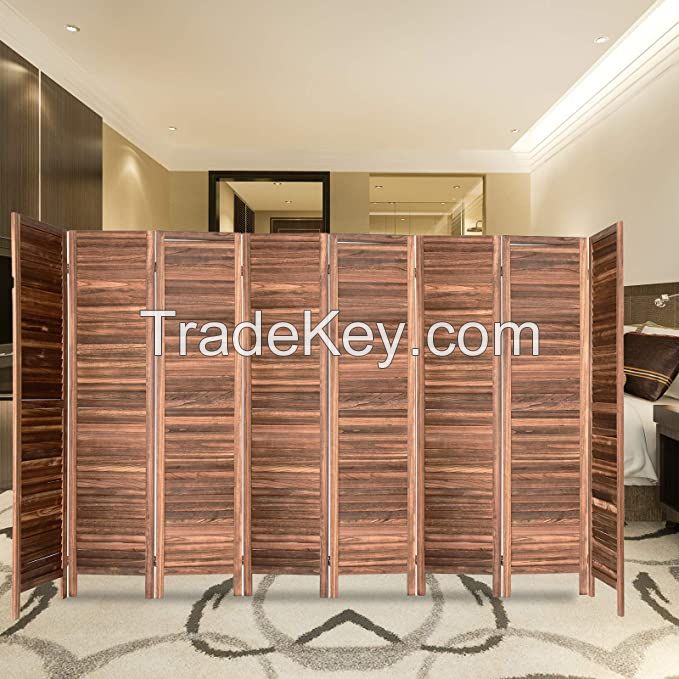 D'Topgrace 8 Panel Brown Color Wooden Room Divider