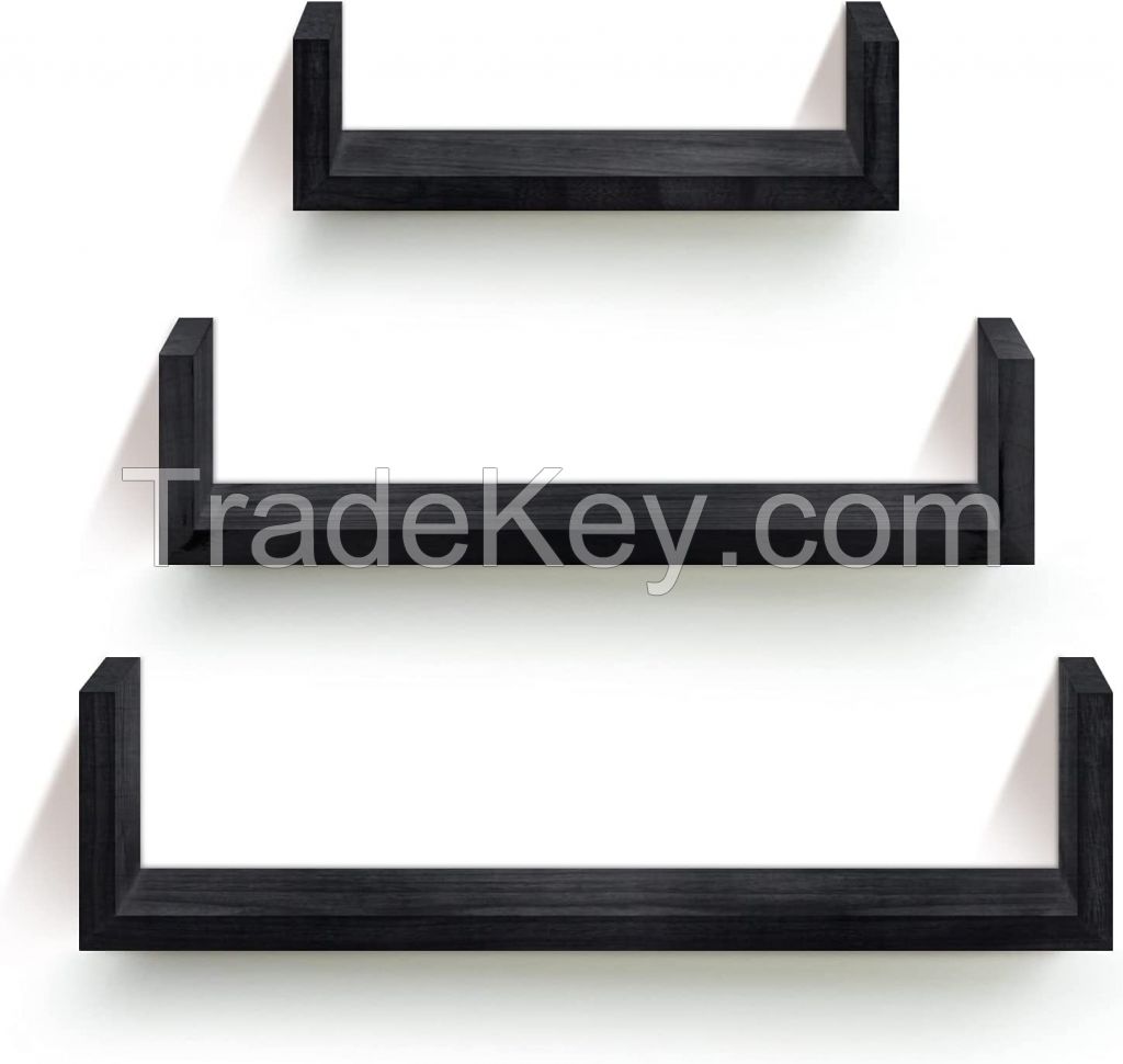 D'Topgrace Black Color Wood Floating Shelves for Bedroom Bathroom or Livingroom Wall Mounted Shelf