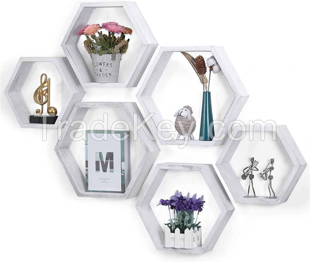 D'Topgrace Natural Color Hexagon Shelves Decorative Honeycomb Hanging Display Shelf