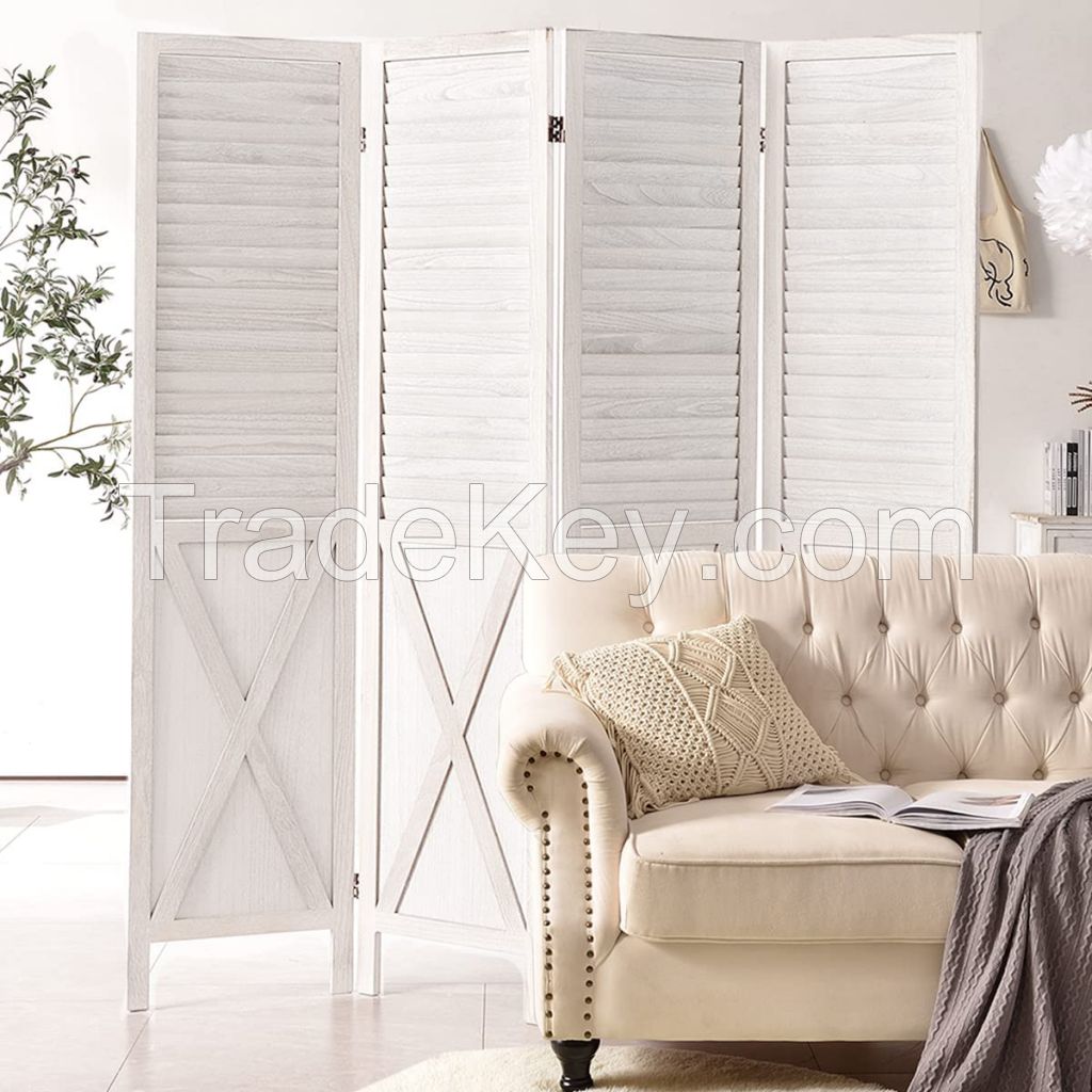 D'Topgrace 4 Panel White Color Folding Privacy Screens Room Divider