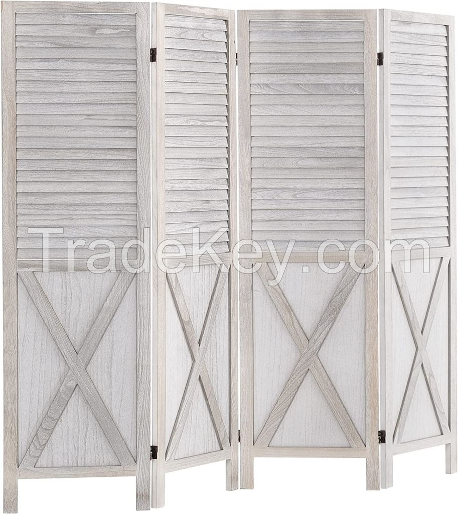 D'topgrace 4 Panel White Color Folding Privacy Screens Room Divider