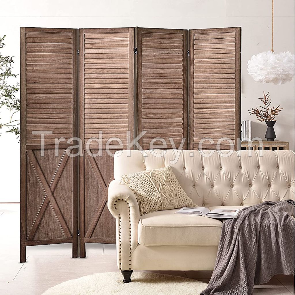 D'Topgrace 4 Panel Brown Color Folding Privacy Screens Room Divider